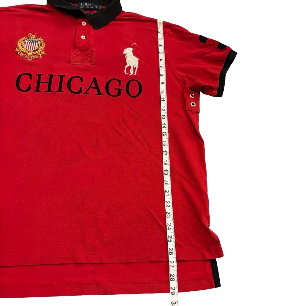 Polo Ralph Lauren Mens XXL Chicago Big Pony Custom Fit Polo Shirt Red Black